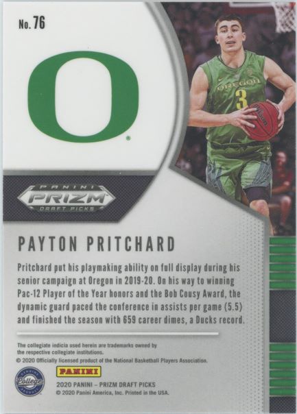 2020-21 Panini Prizm Draft Picks Payton Pritchard Rookie #76