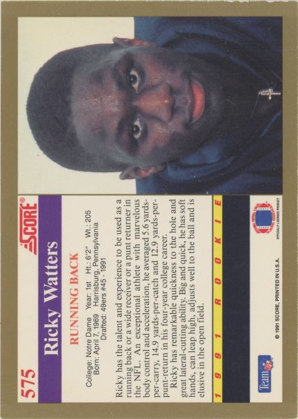 1991 Score Ricky Waters Rookie #575