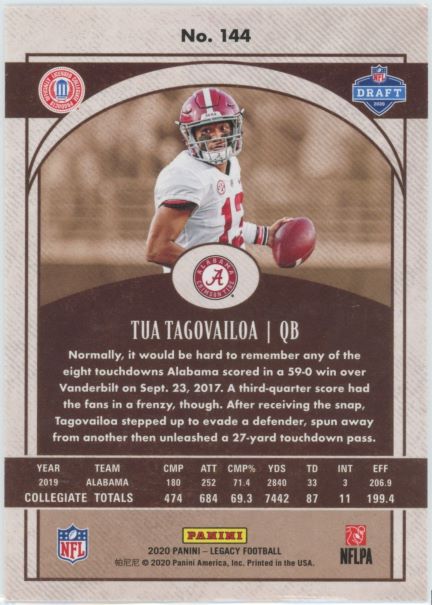 2020 Panini Legacy Tua Tagovailoa Rookie #144