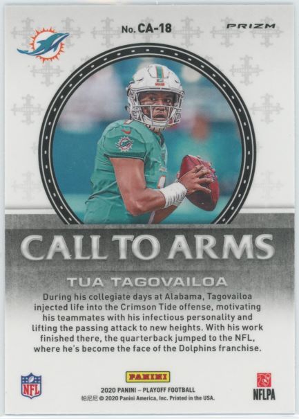 2020 Panini Playoff Tua Tagovailoa Call to Arms Silver Refractor Rookie