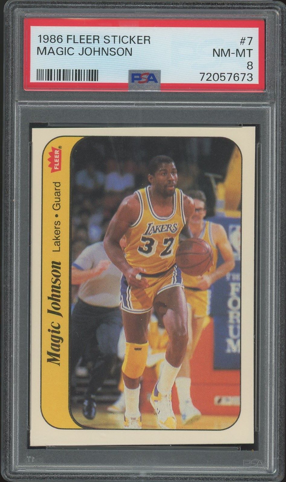 1986 Fleer Sticker Magic Johnson #7 PSA 8 Los Angeles Lakers