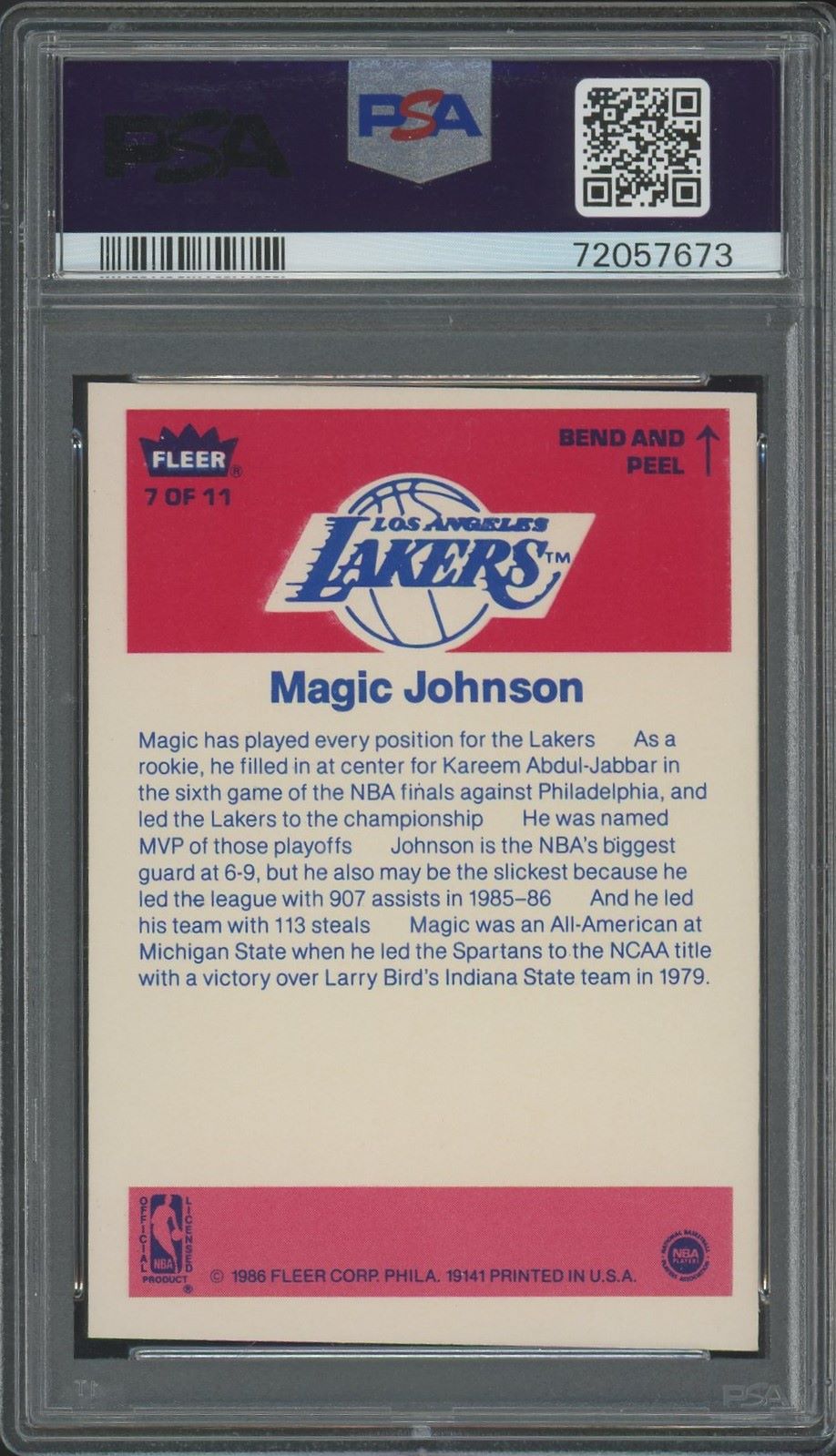 1986 Fleer Sticker Magic Johnson #7 PSA 8 Los Angeles Lakers