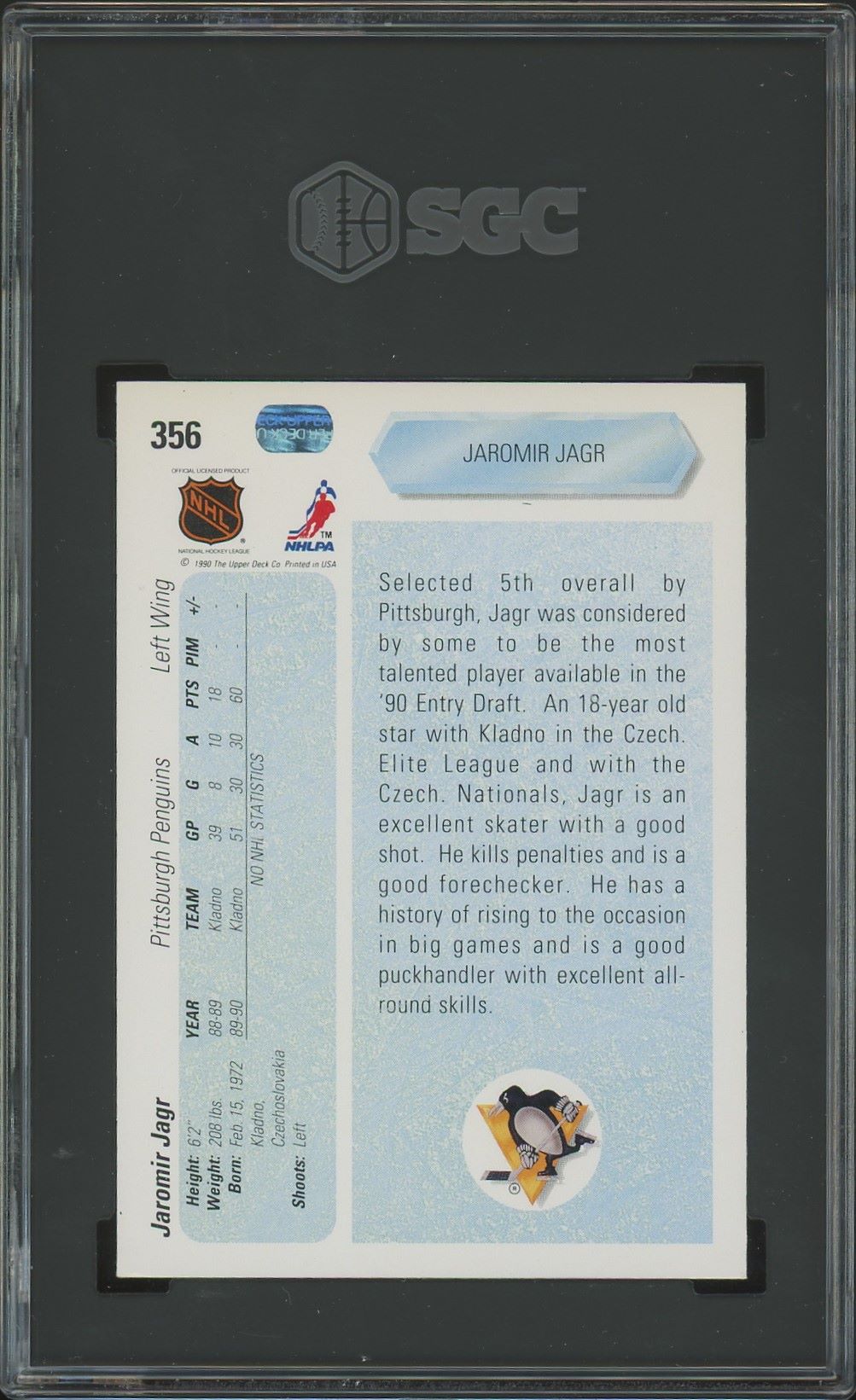 1990-91 Upper Deck Jaromir Jagr Rookie #356 SGC 7