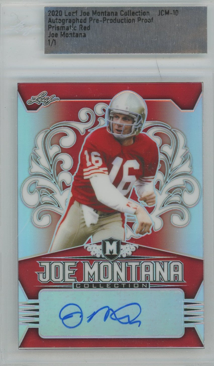 Joe Montana 2020 Leaf Montana Collection Prismatic Red Proof Auto #1/1 #JMC-10