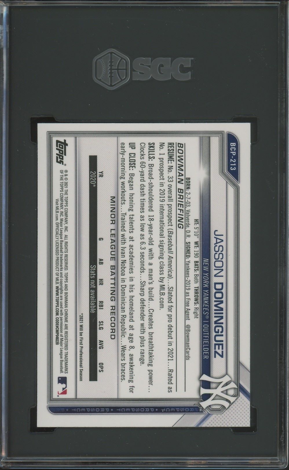 2021 Bowman Chrome Jasson Dominguez Mega Box Mojo Refractor #BCP-213 SGC 9