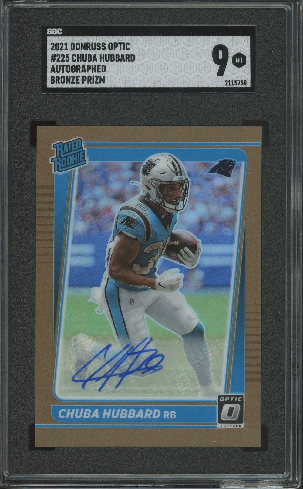 2021 Donruss Optic Chuba Hubbard Bronze Prizm Auto Rookie #225 SGC 9