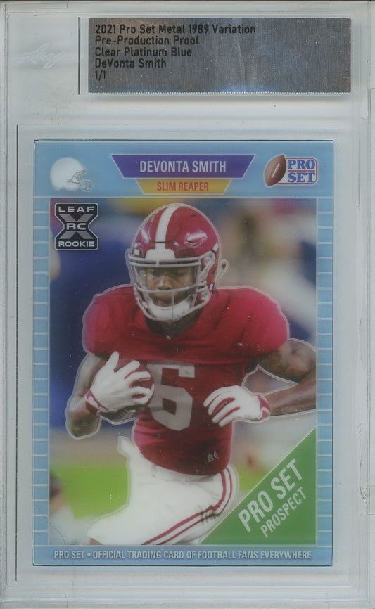 2021 Leaf Pro Set Metal Devonta Smith 1989 Clear Platinum Blue Pre-Production Proof 1/1 Rookie