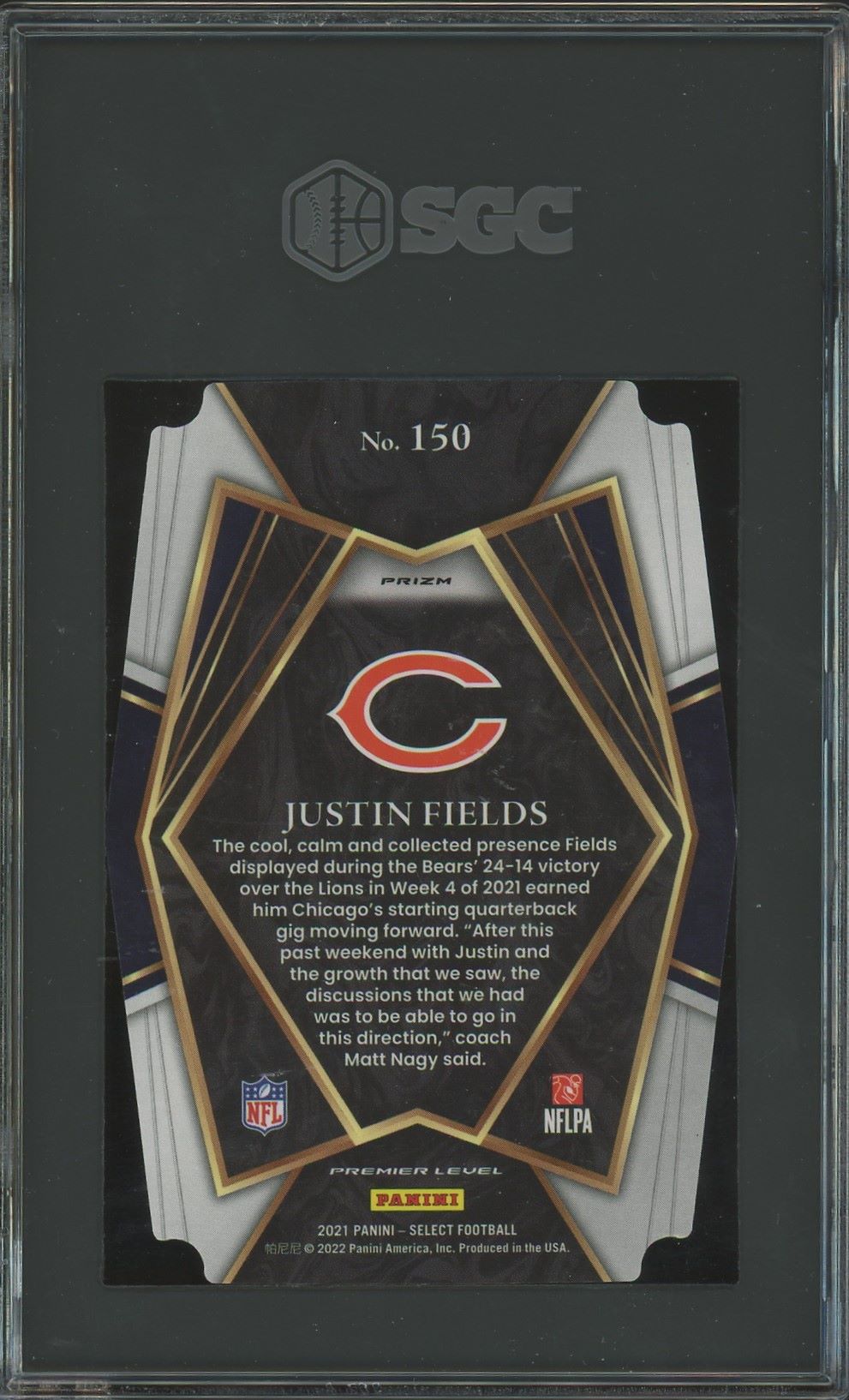 2021 Panini Select Football Justin Fields Black Gold Die Cut RC #150 SGC 8.5