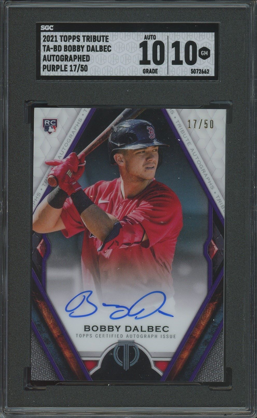 2021 Topps Tribute Bobby Dalbec Purple Auto #/50 #TA-BD SGC 10/Auto 10