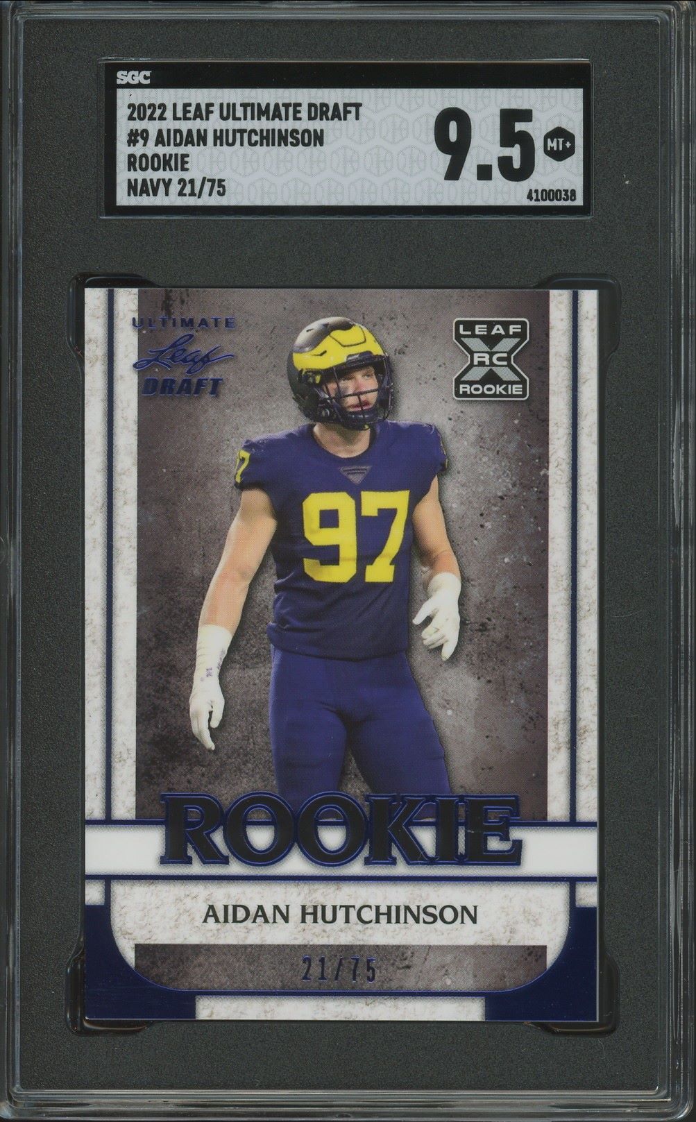 2022 Leaf Ultimate Draft Aidan Hutchinson Rookie Navy Spectrum #/75 #6 SGC 9.5