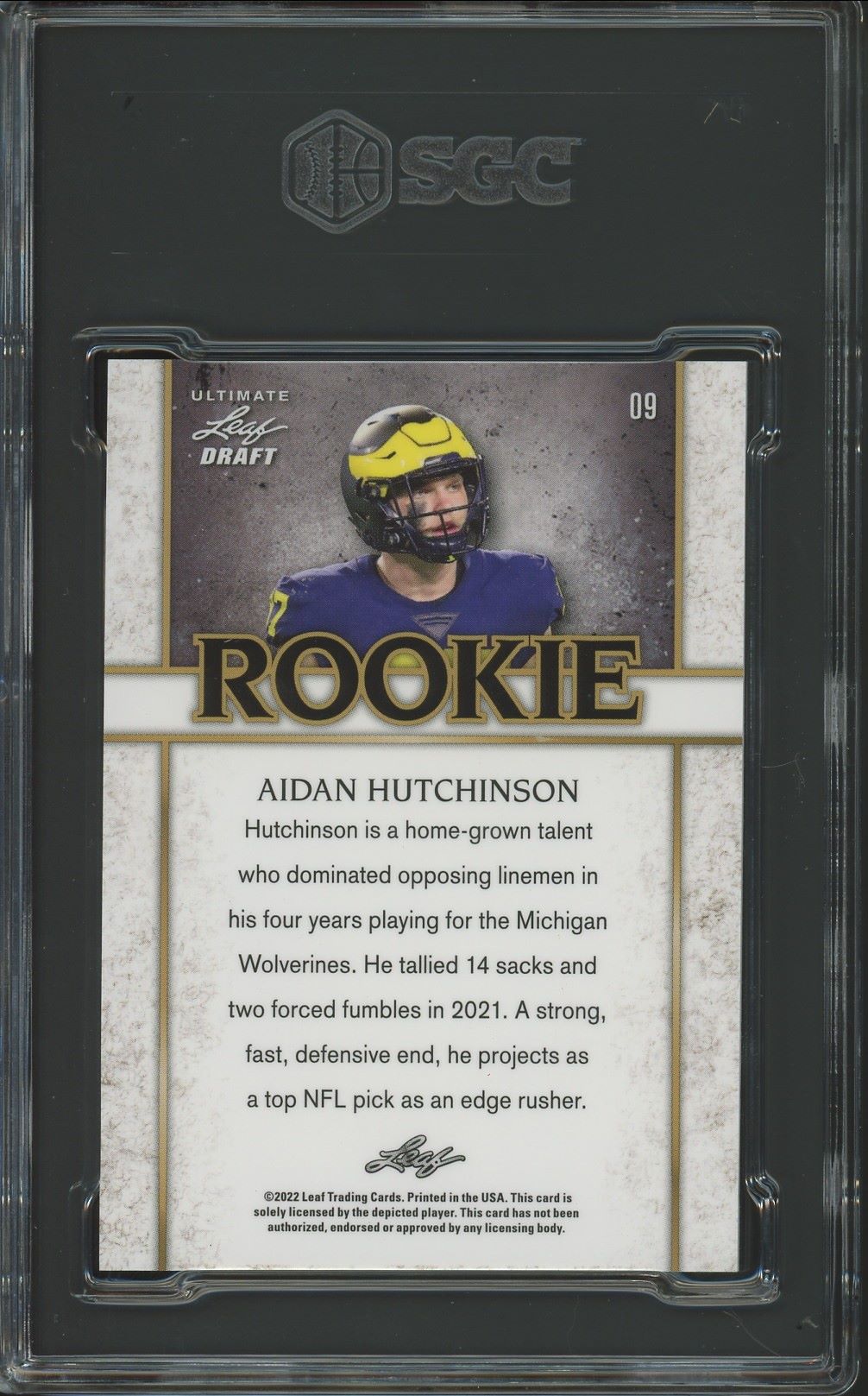 2022 Leaf Ultimate Draft Aidan Hutchinson Rookie Navy Spectrum #/75 #6 SGC 9.5