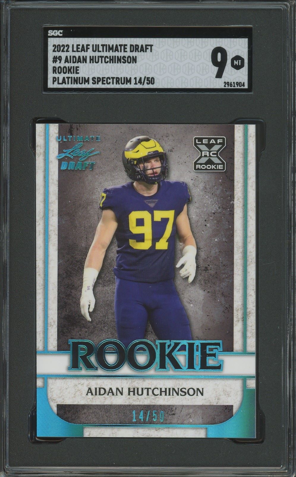 2022 Leaf Ultimate Draft Aidan Hutchinson Rookie PLATINUM Spectrum #/50 #9 SGC 9