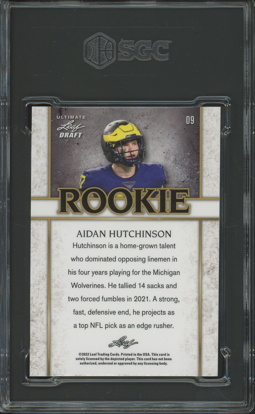 2022 Leaf Ultimate Draft Aidan Hutchinson Rookie PLATINUM Spectrum #/50 #9 SGC 9