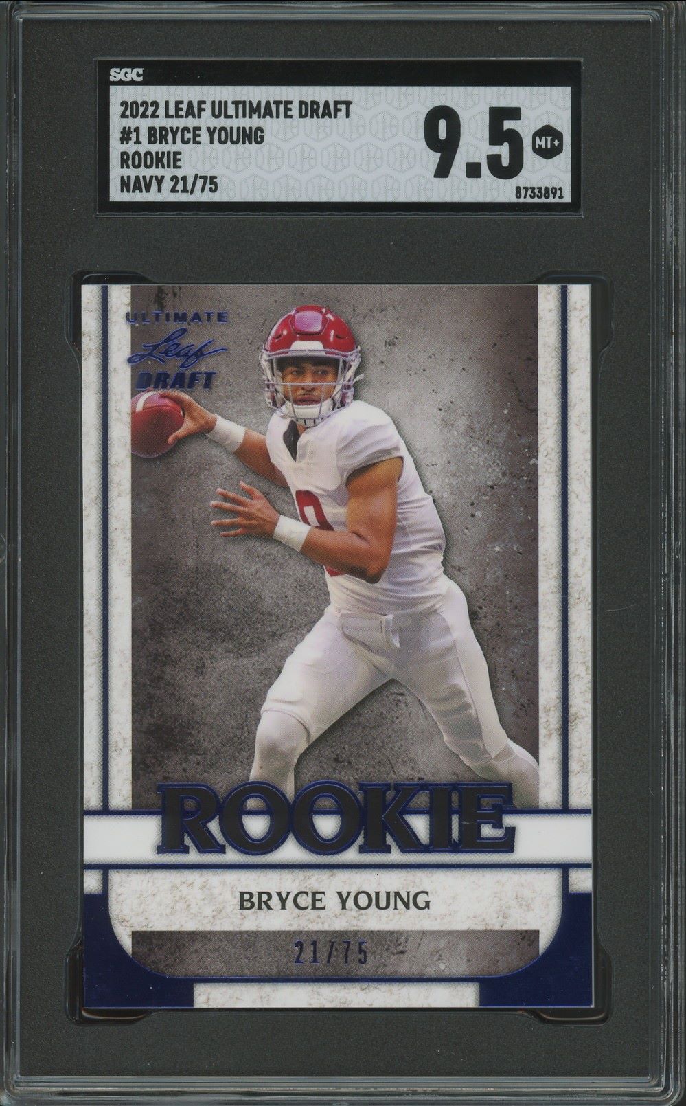 2022 Leaf Ultimate Draft Bryce Young Rookie Navy Spectrum #/75 #01 SGC 9.5