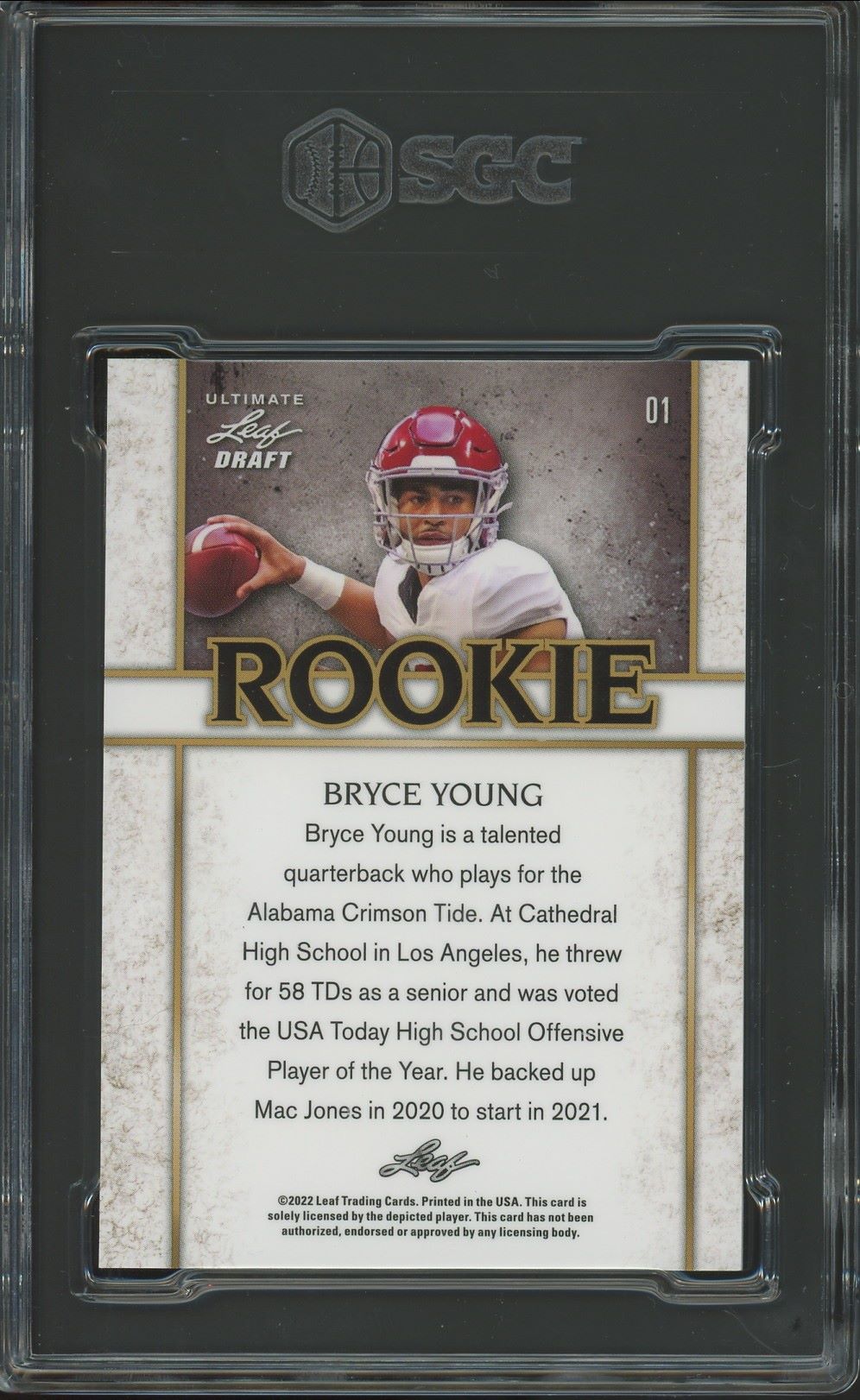 2022 Leaf Ultimate Draft Bryce Young Rookie Navy Spectrum #/75 #01 SGC 9.5