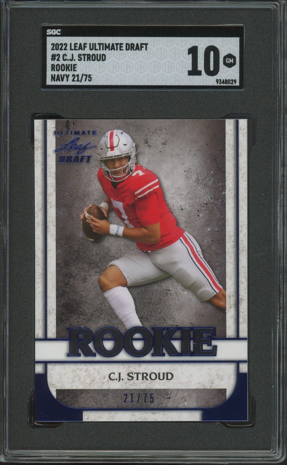 2022 Leaf Ultimate Draft CJ Stroud Rookies Navy Spectrum #/75 #2 SGC 10