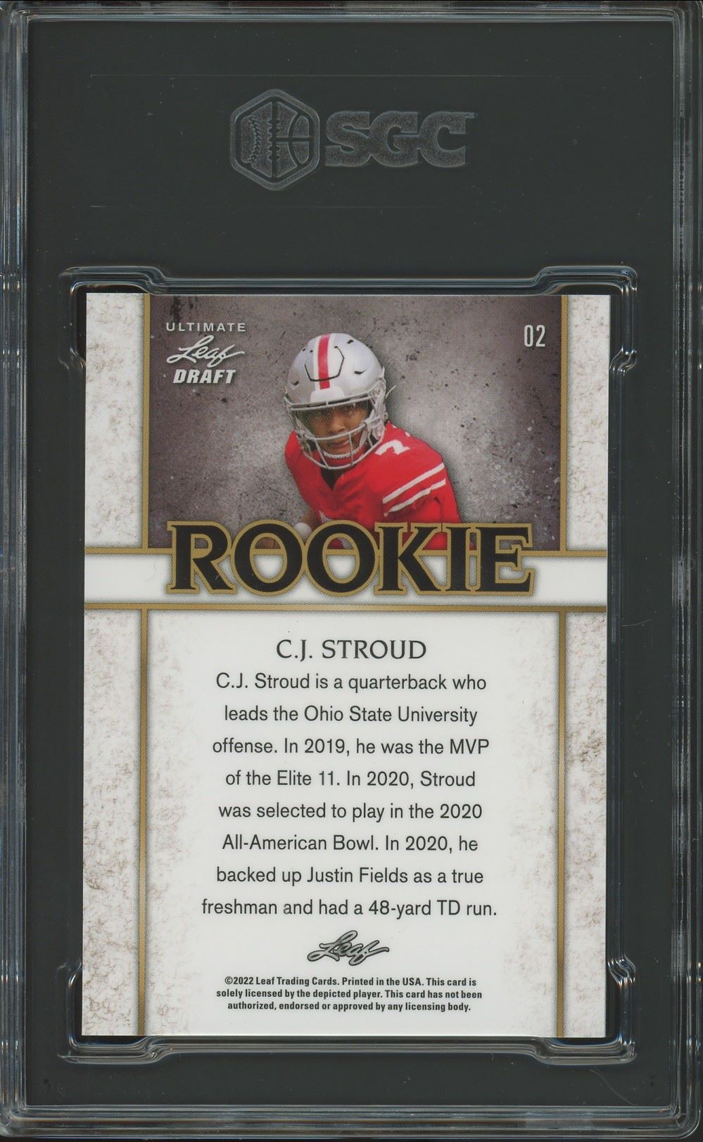 2022 Leaf Ultimate Draft CJ Stroud Rookies Navy Spectrum #/75 #2 SGC 10