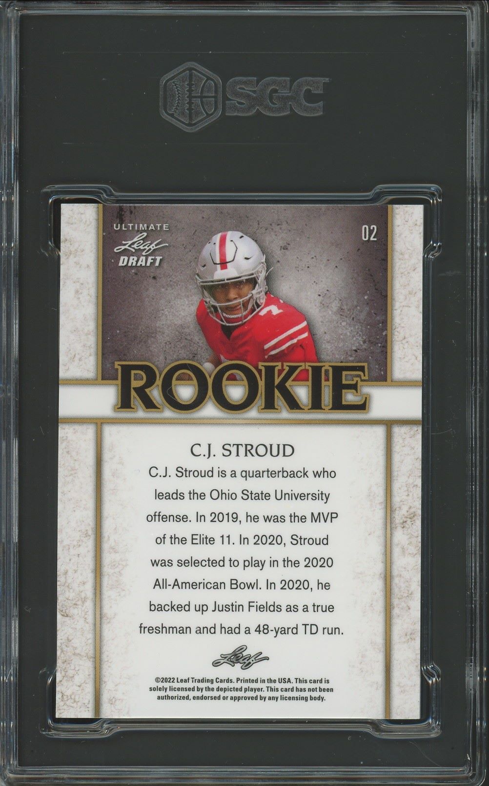 2022 Leaf Ultimate Draft CJ Stroud Rookies Platinum Spectrum #/50 #2 SGC 10