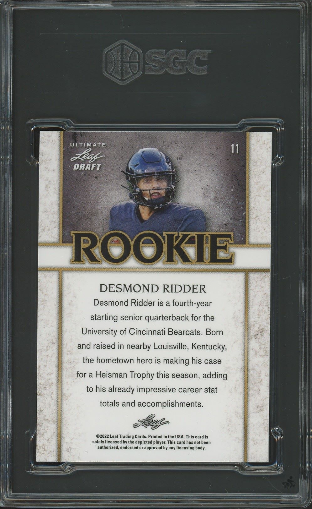 2022 Leaf Ultimate Draft Desmond Ridder Rookie Navy Spectrum #/75 # 11 SGC 9