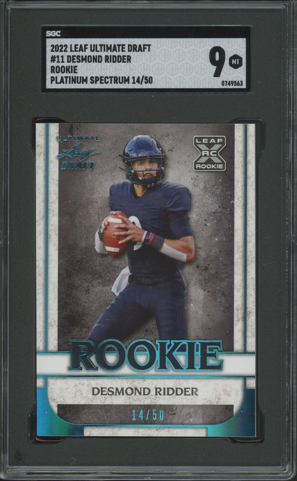 2022 Leaf Desmond Ridder Ultimate Draft Rookie Teal #/50 #11 SGC 9