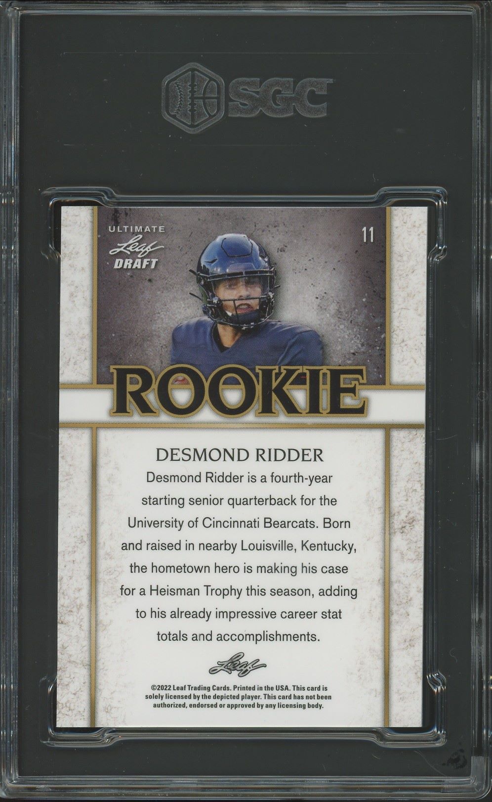 2022 Leaf Desmond Ridder Ultimate Draft Rookie Teal #/50 #11 SGC 9