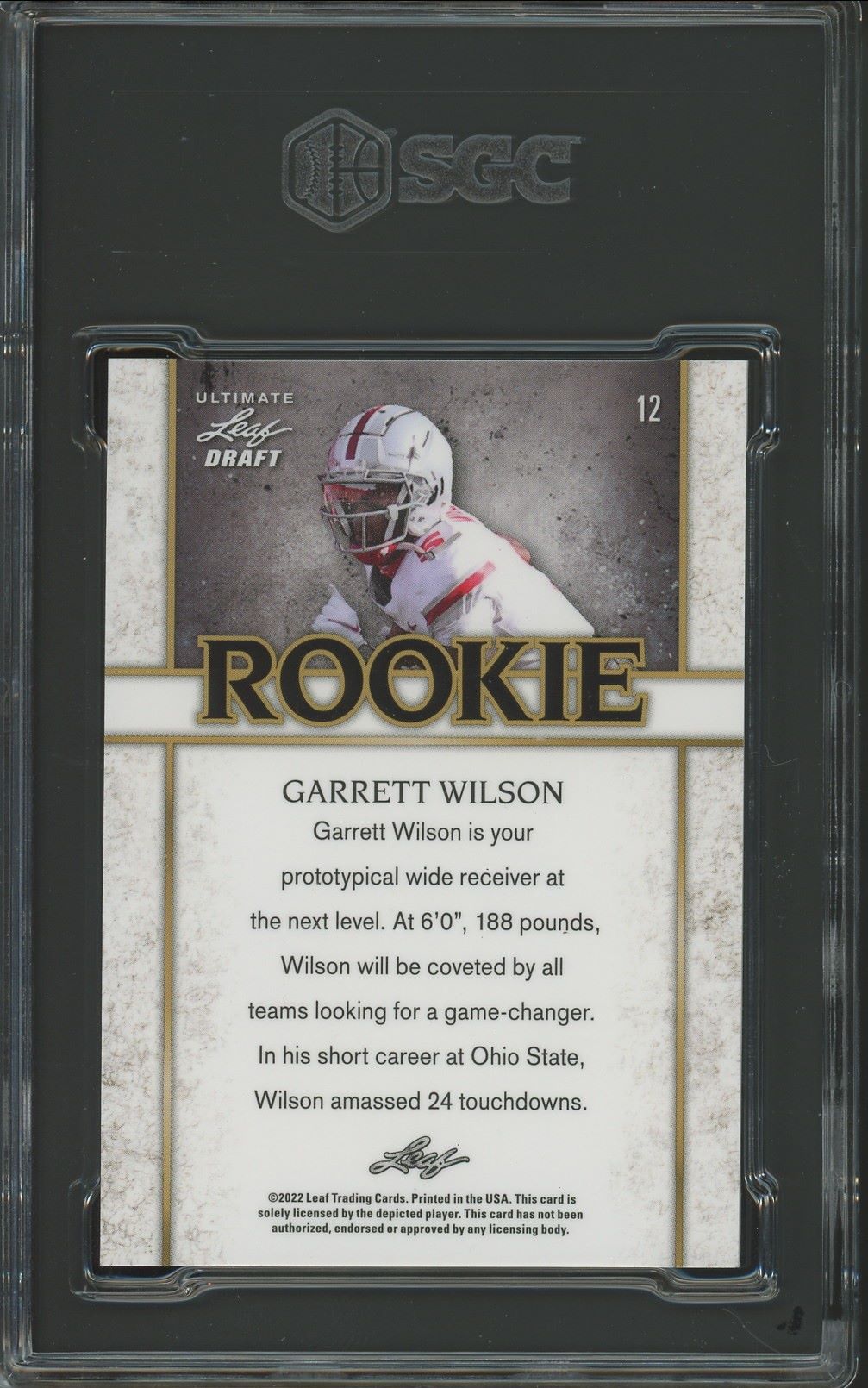 2022 Leaf Ultimate Draft Garrett Wilson Rookie #/50 #12 SGC 9.5