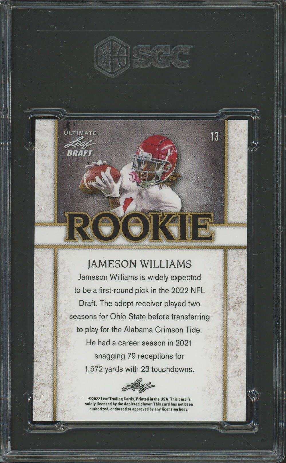 2022 Leaf Ultimate Draft Jameson Williams Rookie Spectrum #/50 #13 SGC 10