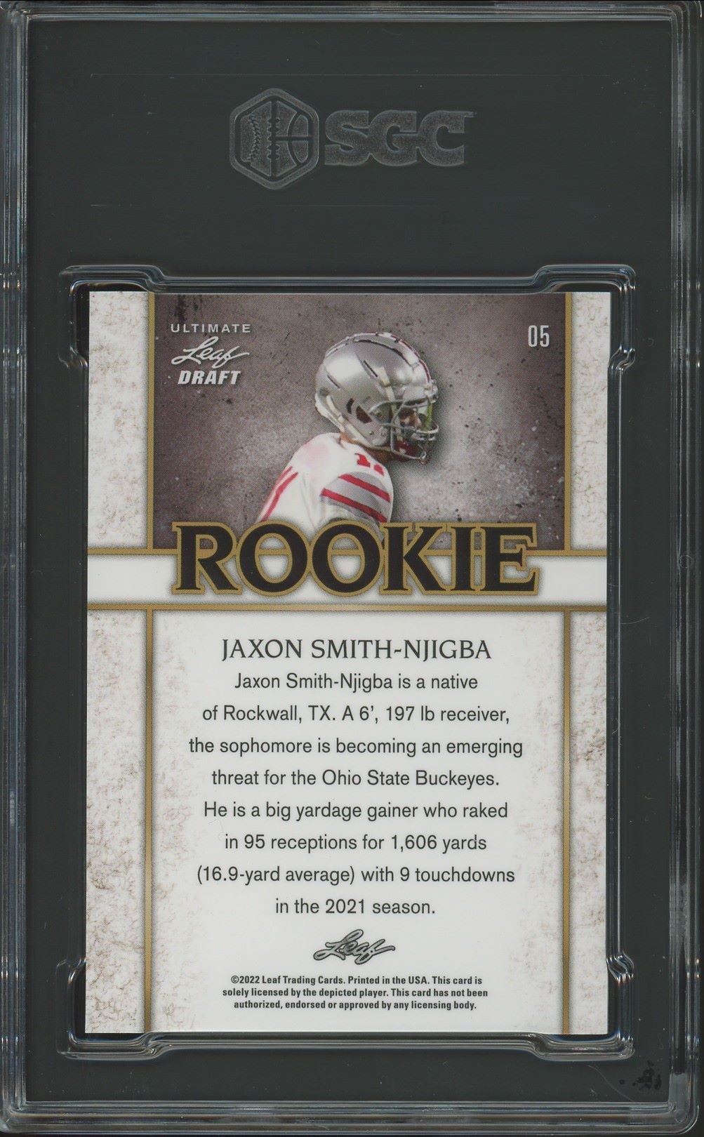 2022 Leaf Ultimate Draft Rookie Jaxon Smith-Njigba Navy Spectrum #/75 #5 SGC 9.5