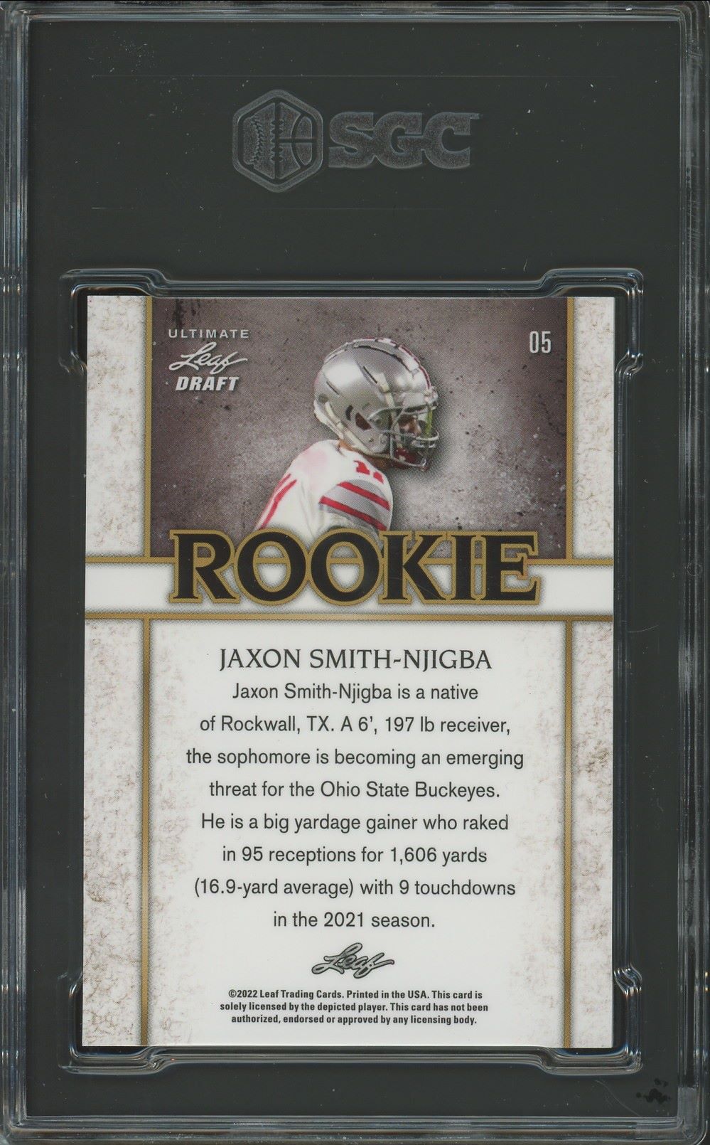 2022 Leaf Ultimate Draft Jaxon Smith-Njigba Rookie Spectrum #/50 #5 SGC 10