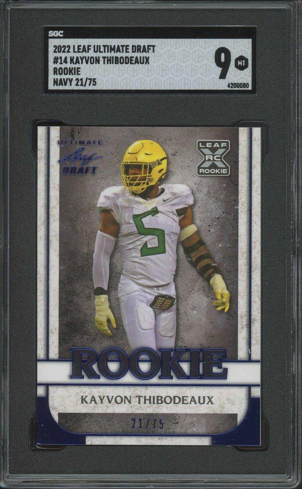 2022 Leaf Ultimate Draft Kayvon Thibodeaux Rookie Navy Spectrum #/75 #14 SGC 9