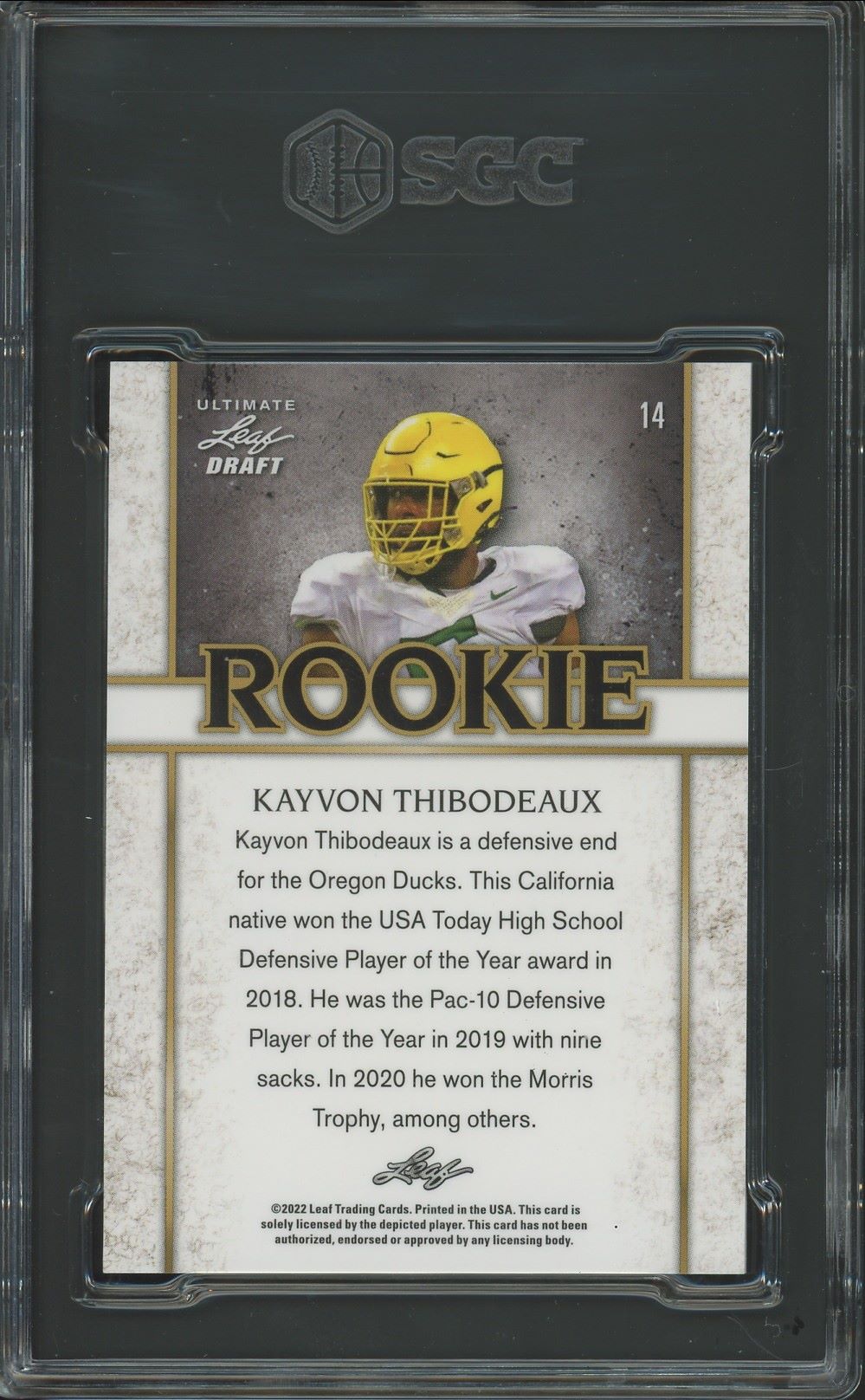 2022 Leaf Ultimate Draft Kayvon Thibodeaux Rookie Navy Spectrum #/75 #14 SGC 9