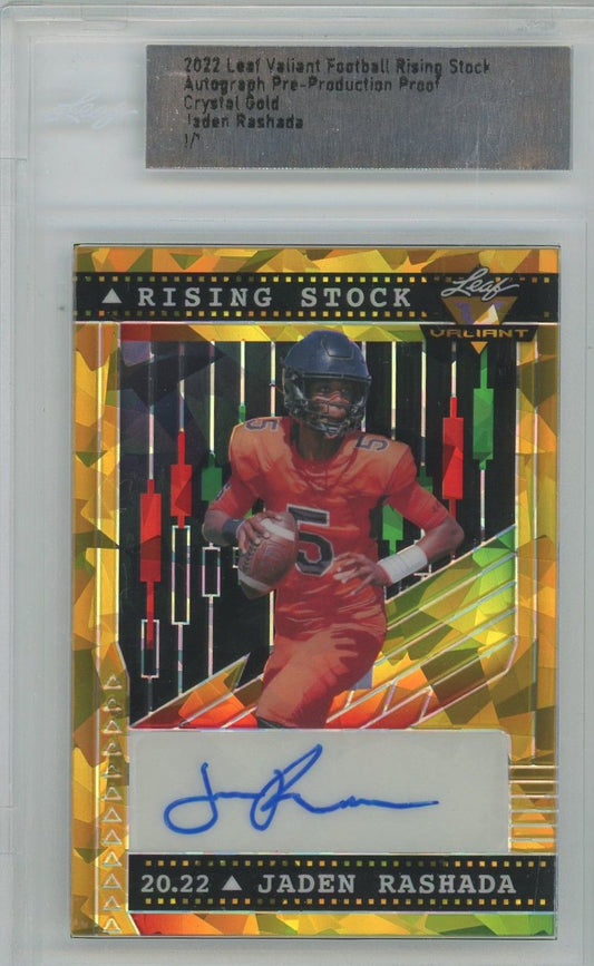 2022 Leaf Valiant Football Jaden Rashada Rising Stock Crystal Gold Auto Pre Prod #1/1