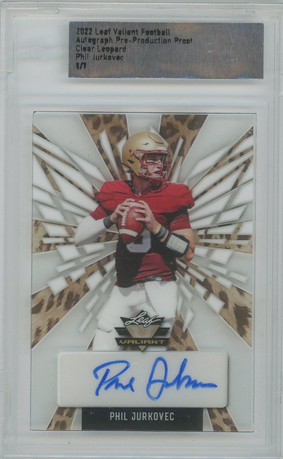 2022 Leaf Valiant Phil Jurkovec Clear Leopard Auto Pre Production #1/1