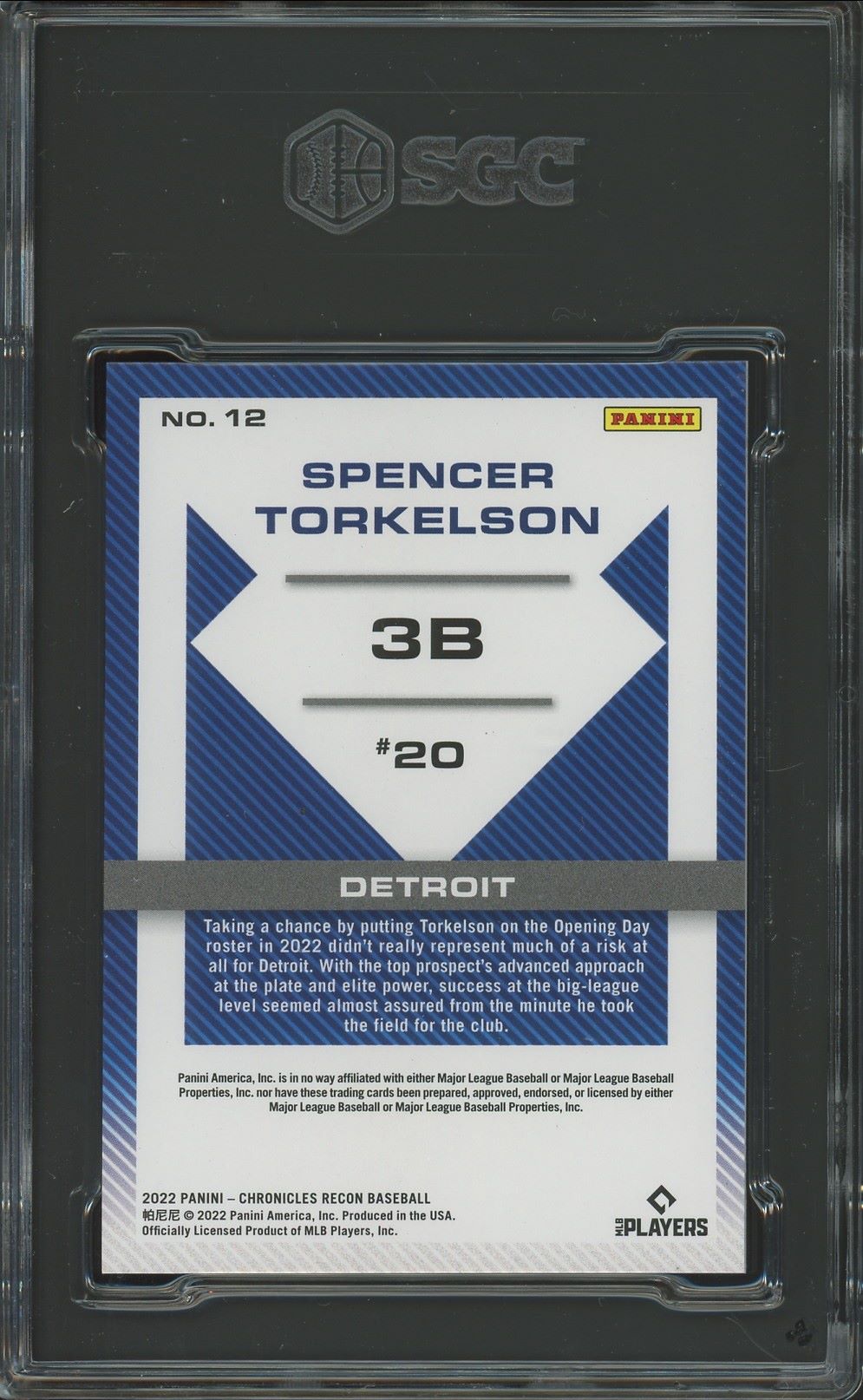 2022 Panini Chronicles Spencer Torkelson Recon Rookie #12 SGC 9