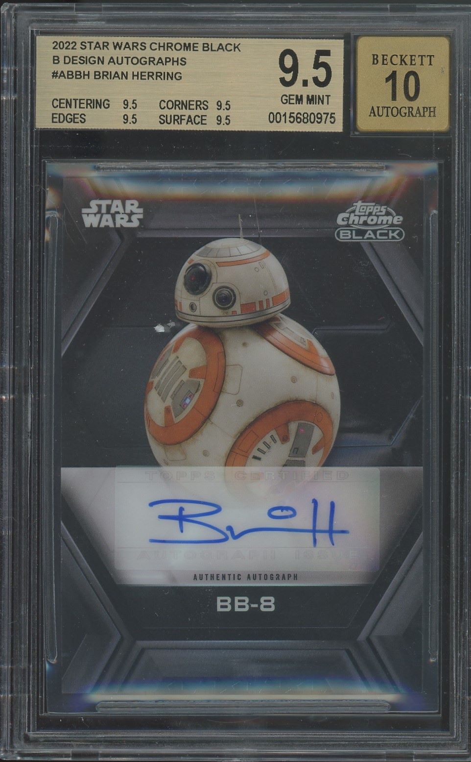 2022 Topps Chrome Black Star Wars Brian Herring BB8 B Design Auto #AB-BH BGS 9.5 Auto 10.