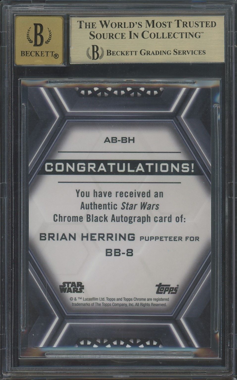 2022 Topps Chrome Black Star Wars Brian Herring BB8 B Design Auto #AB-BH BGS 9.5 Auto 10.