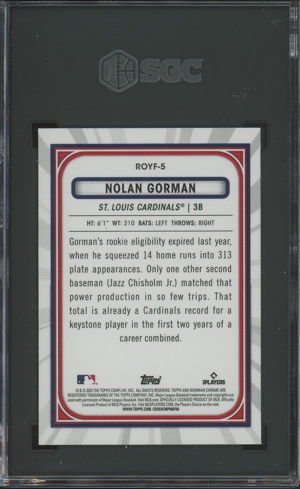 2023 Bowman ROY Favorites Nolan Gorman Rookie #ROYF-5 SGC 10