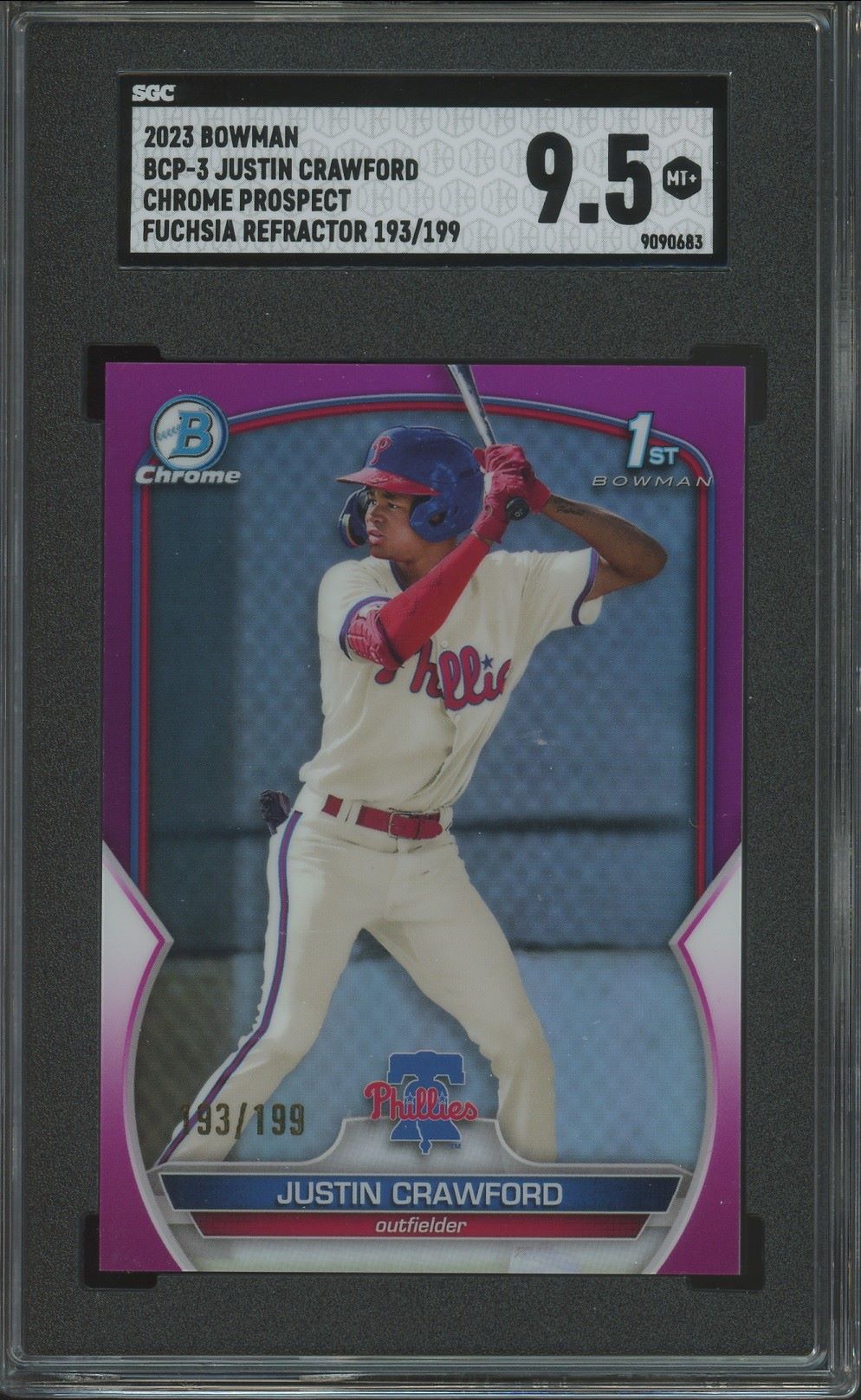 2023 Bowman Chrome Justin Crawford 1st Fuchsia Refractor #/199 #BCP-3 SGC 9.5