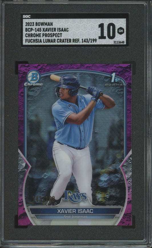 2023 Bowman Chrome Xavier Isaac 1st Fuchsia Lunar Crater #/199 #BCP-145 SGC 10