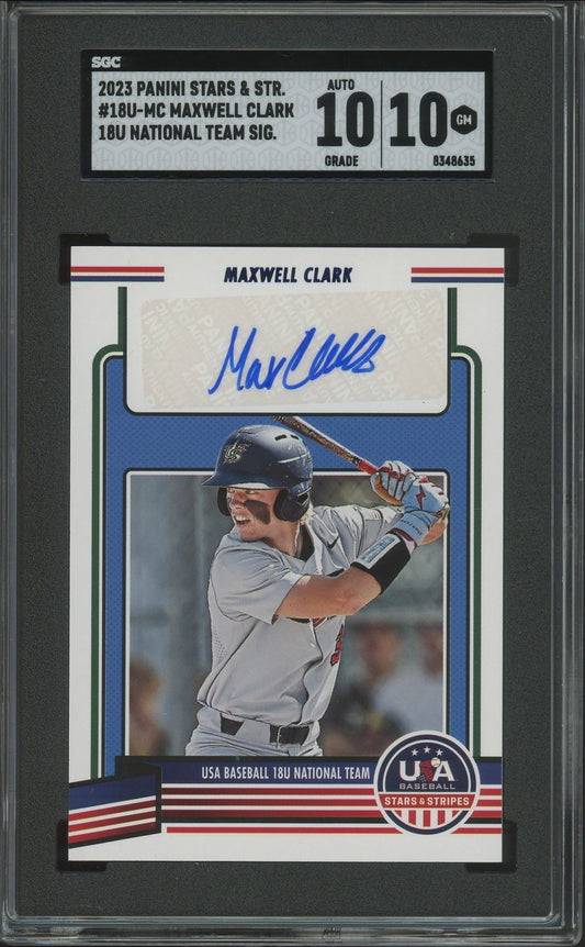 2023 Panini Stars & Stripes USA Baseball Max Clark Auto #18U-MC SGC Auto 10/10