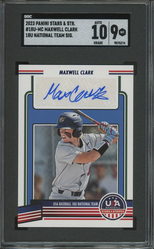 2023 Panini Stars & Stripes USA Baseball Max Clark Auto #18U-MC SGC Auto 10/9