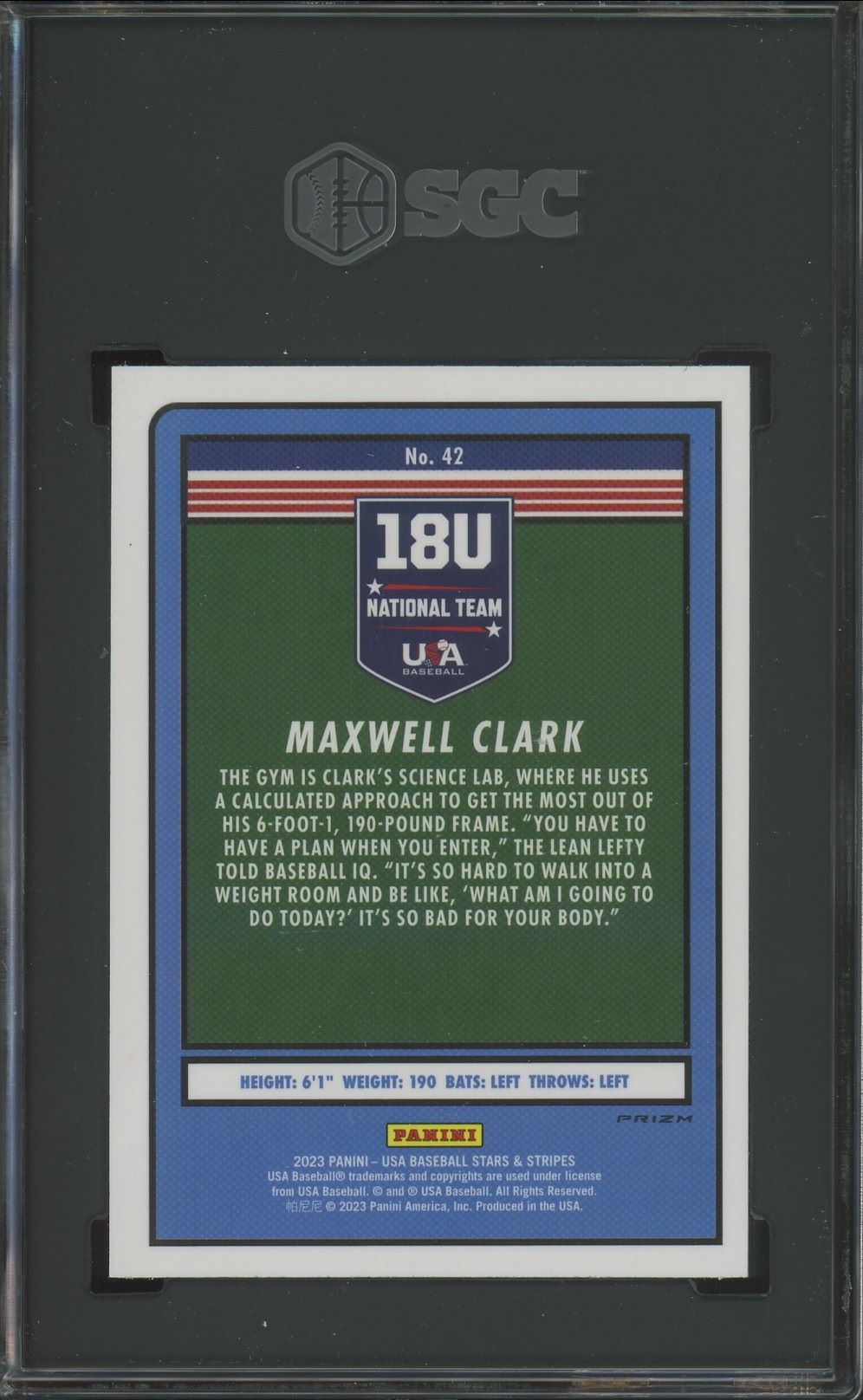 2023 Panini USA Stars & Stripes Maxwell Clark Silver Prizm #42 SGC 9