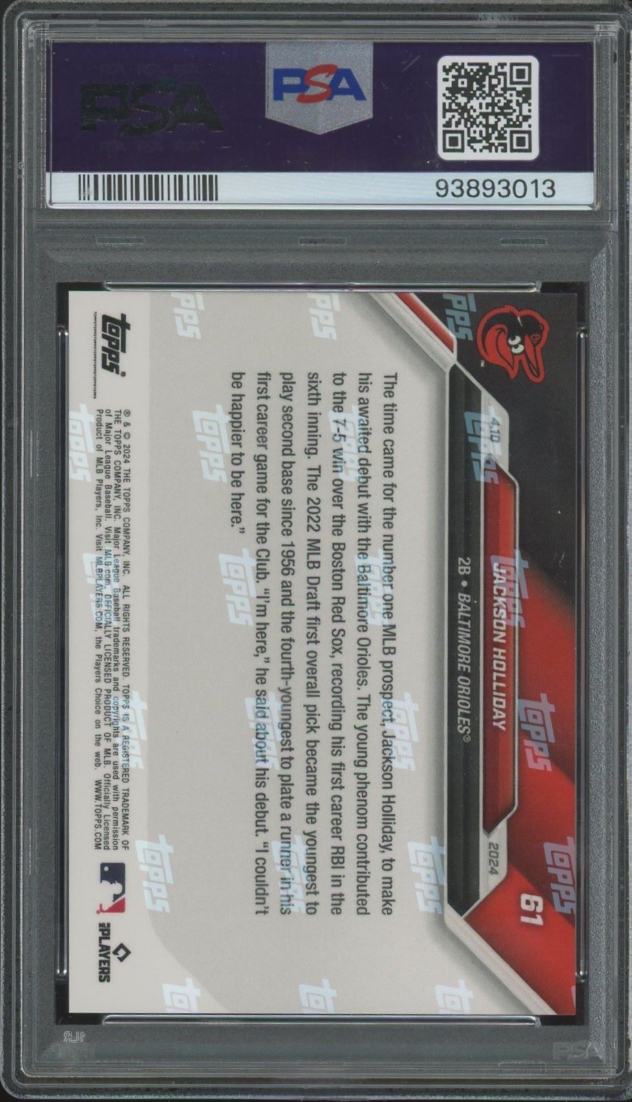 2024 Topps Now Jackson Holliday Rookie #61 PSA 10