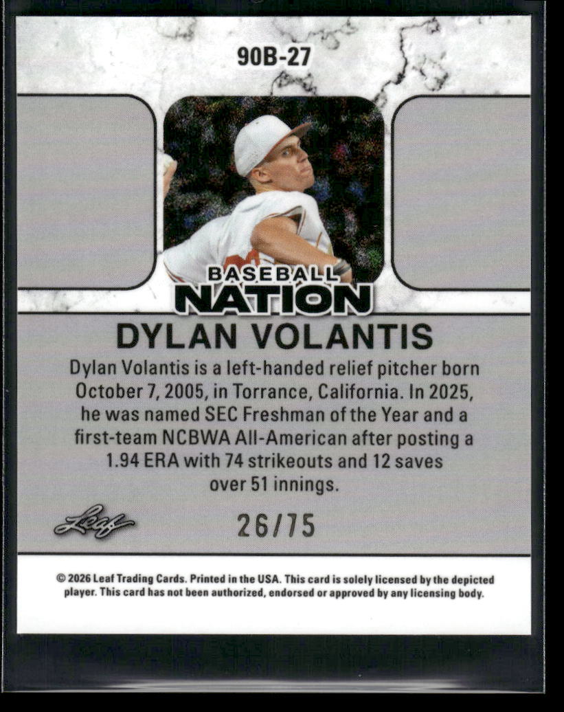 2026 Leaf Baseball Nation Dylan Volantis 1990 Leaf Mini Silver #/75 #90B-27