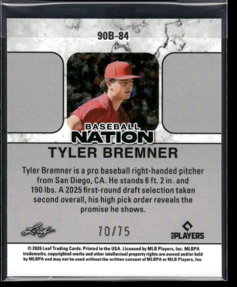 2026 Leaf Baseball Nation Tyler Bremner 1990 Leaf Mini Silver #/75 #90B-84