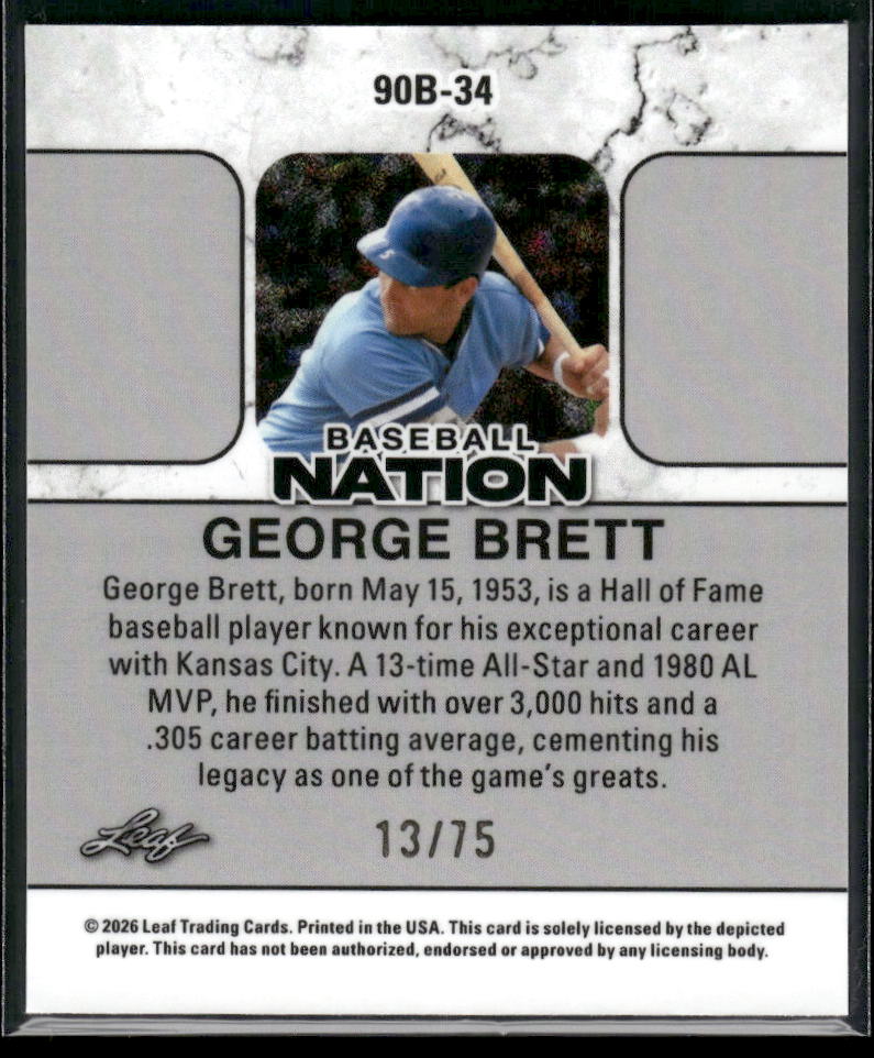 2026 Leaf Baseball Nation George Brett 1990 Leaf Mini Silver #/75 #90B-34