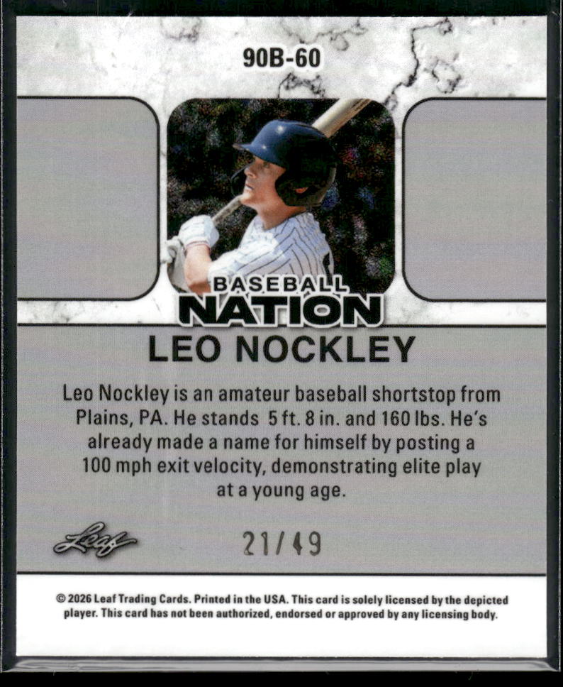 2026 Leaf Baseball Nation Leo Nockley 1990 Leaf Mini Prismatic Blue #/49 #90B-60