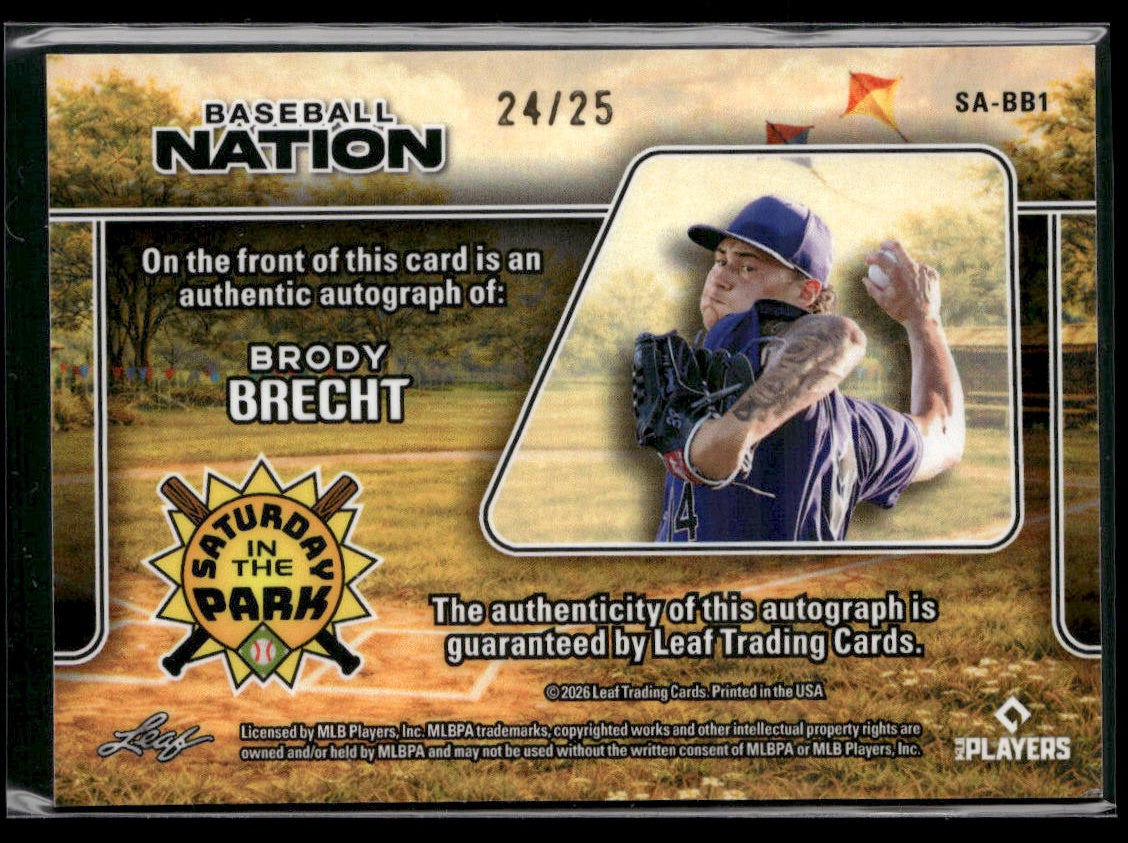 2026 Leaf Baseball Nation Brody Brecht Sat in Park Auto Cyl Sil #/25
