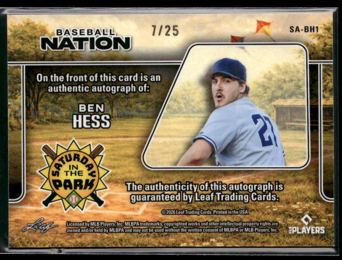 2026 Leaf Baseball Nation Ben Hess Sat in the Park Auto Crystal Sil #/25 #SA-BH1