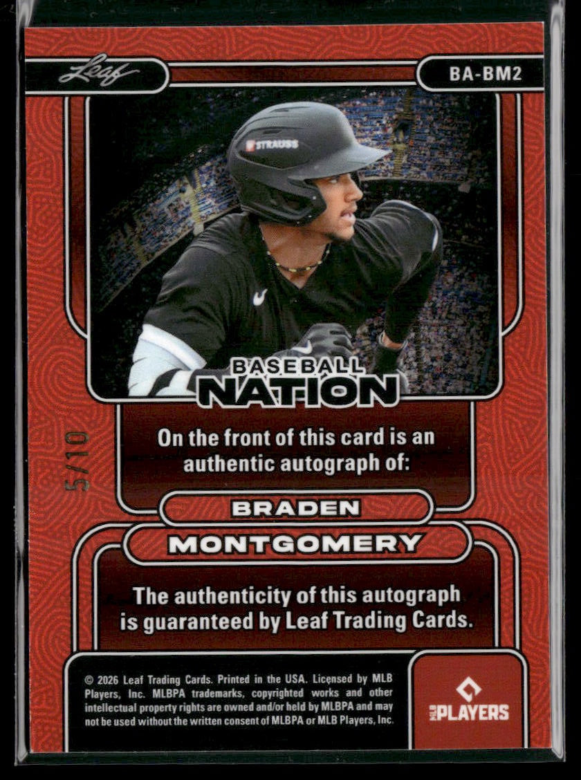 2026 Leaf Baseball Nation Braden Montgomery Auto Blue #/10 #BA-BM2